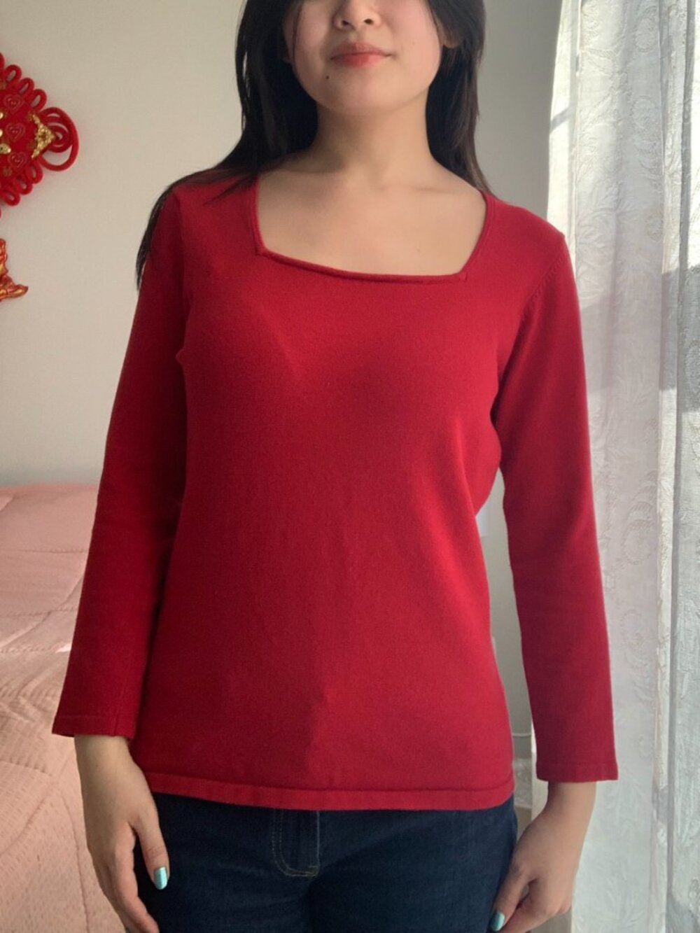 Red Square-Neck Top - Picture 2 of 4